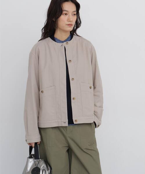 human woman（ヒューマンウーマン）の「◆【名品 / ウォッシャブル】ストレッチエアリードットコードブルゾン（ブルゾン・レディース・ベージュ系その他2/ネイビー/ブラウン・MEDIUM）」の8枚目の写真