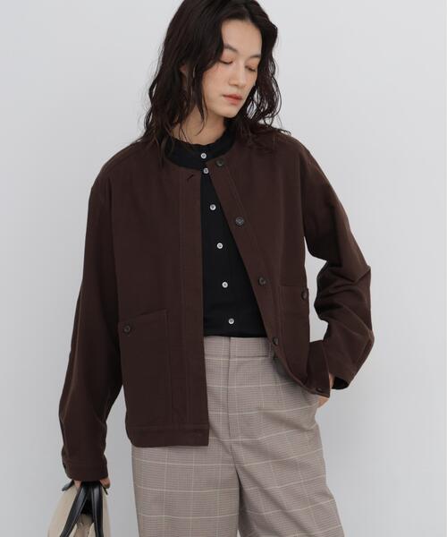 human woman（ヒューマンウーマン）の「◆【名品 / ウォッシャブル】ストレッチエアリードットコードブルゾン（ブルゾン・レディース・ベージュ系その他2/ネイビー/ブラウン・MEDIUM）」の21枚目の写真