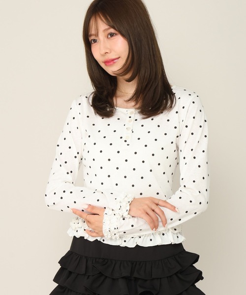 Heather(ヘザー)の「フリルヘムヘンリーネックTEE 1066557(Tシャツ/カットソー・レディース・ピンク/ブラウン/ホワイト系その他・FREE)」の2枚目の写真