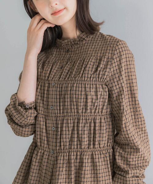 URBAN RESEARCH ROSSO WOMEN(アーバンリサーチ ロッソ)の「チェックシャーリングブラウス(シャツ/ブラウス・レディース・ブラック/ブラウン/オフホワイト・FREE)」の1枚目の写真