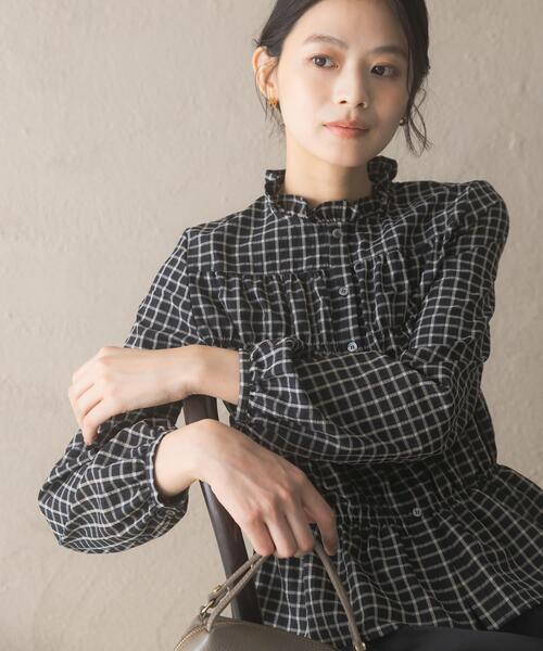 URBAN RESEARCH ROSSO WOMEN(アーバンリサーチ ロッソ)の「チェックシャーリングブラウス(シャツ/ブラウス・レディース・ブラック/ブラウン/オフホワイト・FREE)」の3枚目の写真
