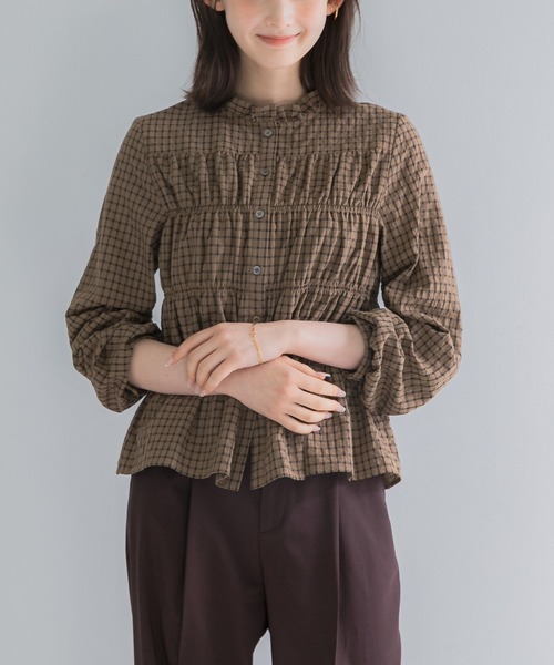 URBAN RESEARCH ROSSO WOMEN(アーバンリサーチ ロッソ)の「チェックシャーリングブラウス(シャツ/ブラウス・レディース・ブラック/ブラウン/オフホワイト・FREE)」の6枚目の写真