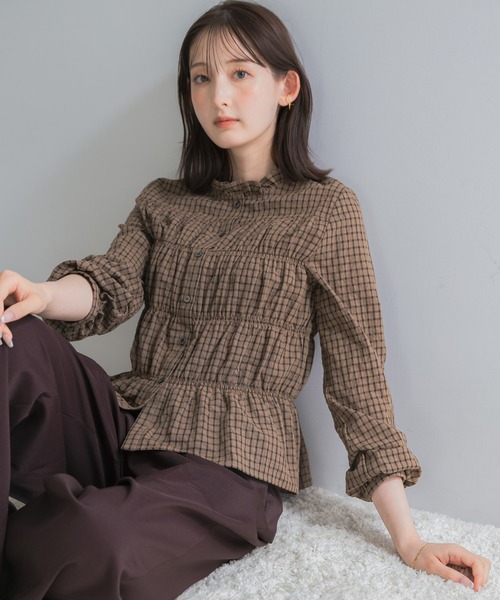 URBAN RESEARCH ROSSO WOMEN(アーバンリサーチ ロッソ)の「チェックシャーリングブラウス(シャツ/ブラウス・レディース・ブラック/ブラウン/オフホワイト・FREE)」の9枚目の写真