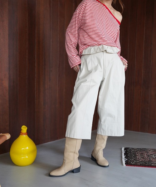 SANSeLF(サンセルフ)の「【SANSeLF】ウエストフリルハーフパンツ saw26a014(その他パンツ・レディース・ベージュ/ダークグレー・FREE)」の1枚目の写真