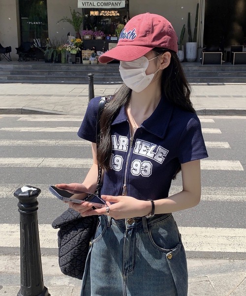 Girly Doll(ガーリードール)の「ダブルジップワッフル半袖カーディガン(Tシャツ/カットソー・レディース・ライトグレー/ブルー・M/L)」の19枚目の写真