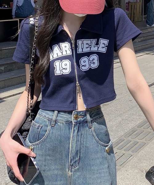Girly Doll(ガーリードール)の「ダブルジップワッフル半袖カーディガン(Tシャツ/カットソー・レディース・ライトグレー/ブルー・M/L)」の20枚目の写真