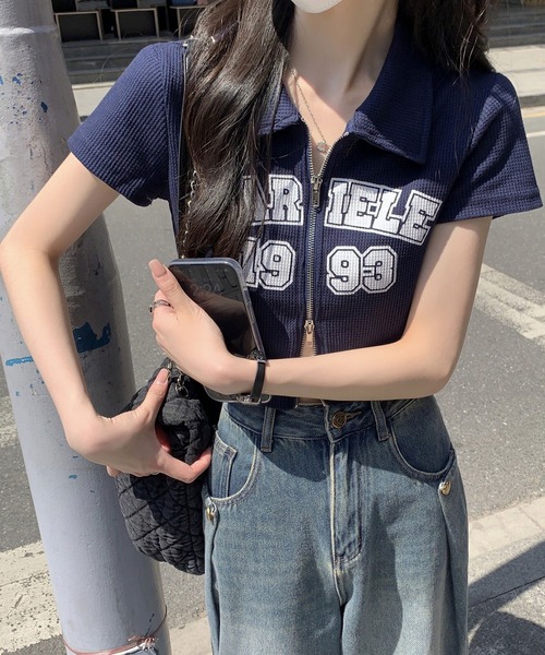 Girly Doll(ガーリードール)の「ダブルジップワッフル半袖カーディガン(Tシャツ/カットソー・レディース・ライトグレー/ブルー・M/L)」の21枚目の写真