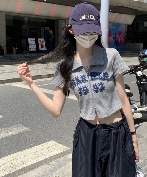 Girly Doll(ガーリードール)の「ダブルジップワッフル半袖カーディガン(Tシャツ/カットソー・レディース・ライトグレー/ブルー・M/L)」の7枚目の写真