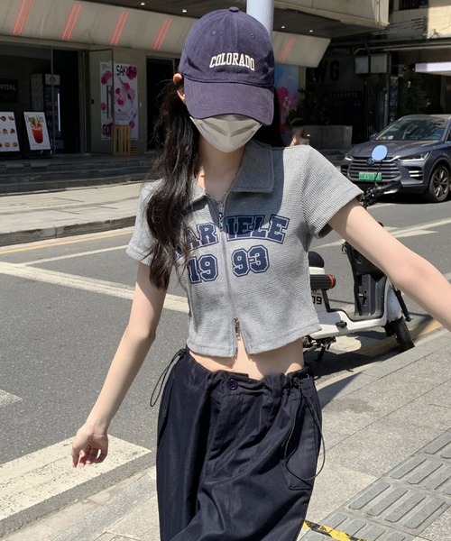 Girly Doll(ガーリードール)の「ダブルジップワッフル半袖カーディガン(Tシャツ/カットソー・レディース・ライトグレー/ブルー・M/L)」の9枚目の写真