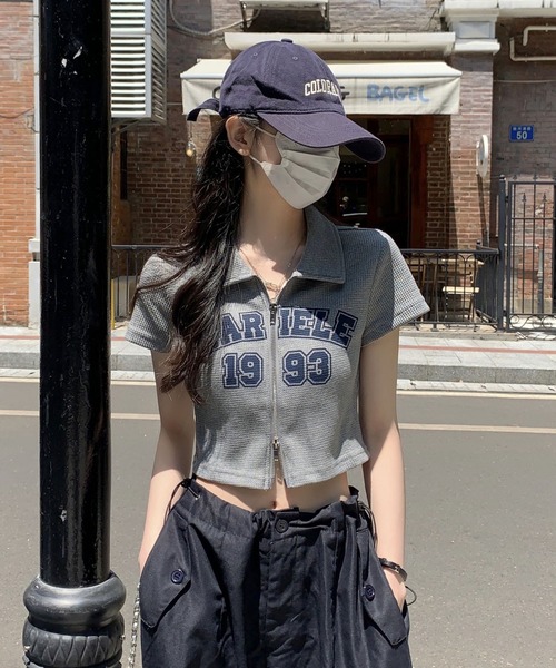 Girly Doll(ガーリードール)の「ダブルジップワッフル半袖カーディガン(Tシャツ/カットソー・レディース・ライトグレー/ブルー・M/L)」の10枚目の写真