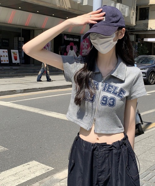 Girly Doll(ガーリードール)の「ダブルジップワッフル半袖カーディガン(Tシャツ/カットソー・レディース・ライトグレー/ブルー・M/L)」の11枚目の写真