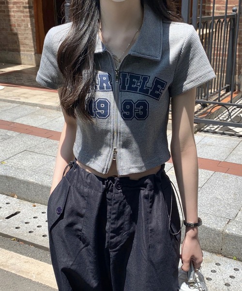 Girly Doll(ガーリードール)の「ダブルジップワッフル半袖カーディガン(Tシャツ/カットソー・レディース・ライトグレー/ブルー・M/L)」の12枚目の写真