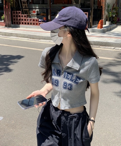 Girly Doll(ガーリードール)の「ダブルジップワッフル半袖カーディガン(Tシャツ/カットソー・レディース・ライトグレー/ブルー・M/L)」の13枚目の写真