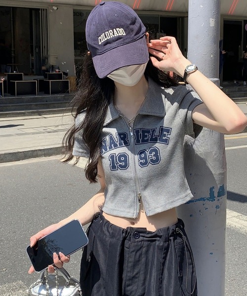 Girly Doll(ガーリードール)の「ダブルジップワッフル半袖カーディガン(Tシャツ/カットソー・レディース・ライトグレー/ブルー・M/L)」の14枚目の写真
