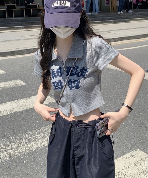 Girly Doll(ガーリードール)の「ダブルジップワッフル半袖カーディガン(Tシャツ/カットソー・レディース・ライトグレー/ブルー・M/L)」の15枚目の写真