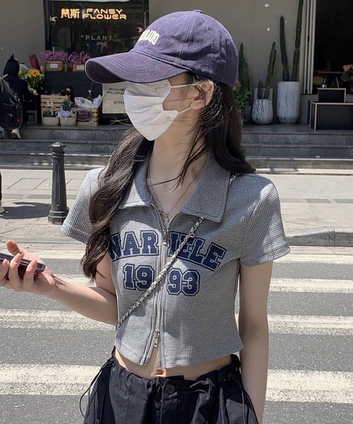 Girly Doll(ガーリードール)の「ダブルジップワッフル半袖カーディガン(Tシャツ/カットソー・レディース・ライトグレー/ブルー・M/L)」の16枚目の写真