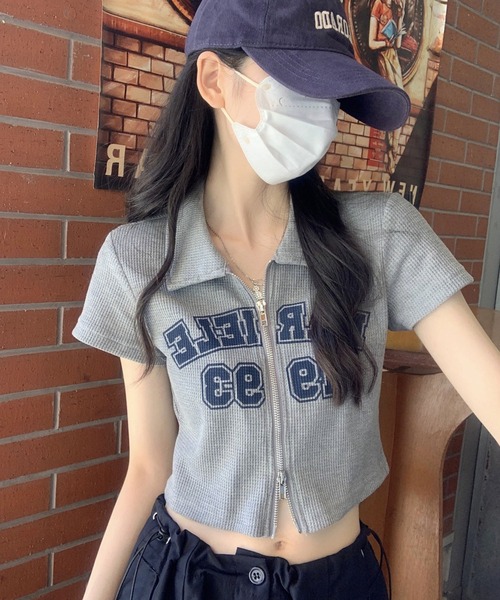 Girly Doll(ガーリードール)の「ダブルジップワッフル半袖カーディガン(Tシャツ/カットソー・レディース・ライトグレー/ブルー・M/L)」の17枚目の写真