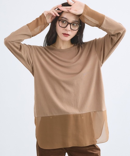 BARNYARDSTORM(バンヤードストーム)の「BARNYARDSTORM / シアーコンビロンT(Tシャツ/カットソー・レディース・ホワイト/ベージュ/ブラック・FREE)」の3枚目の写真