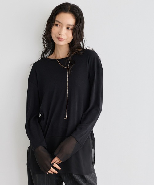 BARNYARDSTORM(バンヤードストーム)の「BARNYARDSTORM / シアーコンビロンT(Tシャツ/カットソー・レディース・ホワイト/ベージュ/ブラック・FREE)」の7枚目の写真