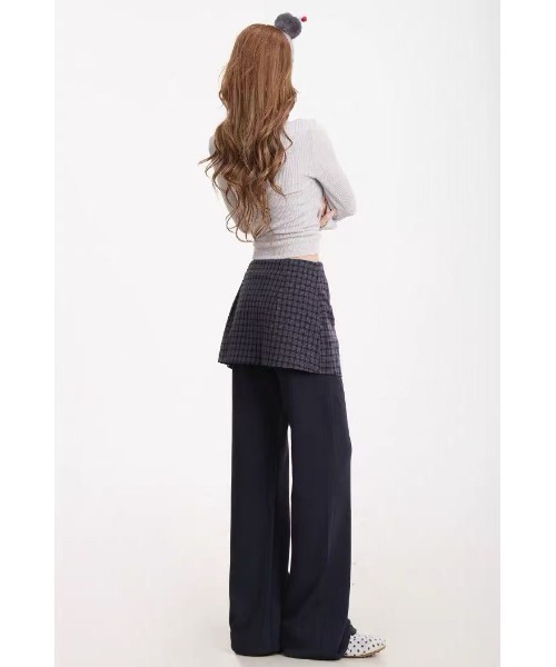 Teem Store(チームストア)の「チェックシャツ腰巻き風 ドッキングワイドスラックス(スラックス・レディース・ネイビー・M)」の8枚目の写真