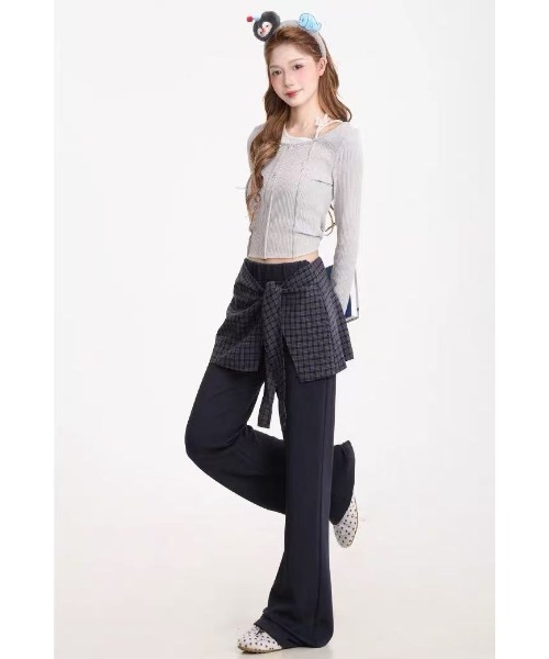 Teem Store(チームストア)の「チェックシャツ腰巻き風 ドッキングワイドスラックス(スラックス・レディース・ネイビー・M)」の9枚目の写真
