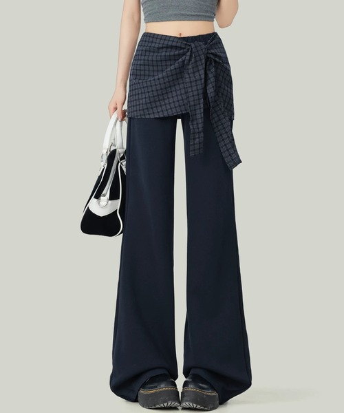 Teem Store(チームストア)の「チェックシャツ腰巻き風 ドッキングワイドスラックス(スラックス・レディース・ネイビー・M)」の6枚目の写真