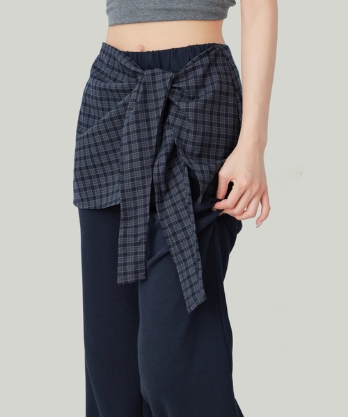 Teem Store(チームストア)の「チェックシャツ腰巻き風 ドッキングワイドスラックス(スラックス・レディース・ネイビー・M)」の7枚目の写真