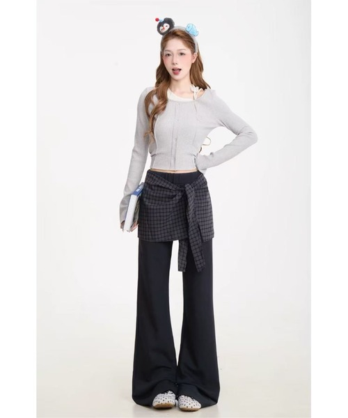 Teem Store(チームストア)の「チェックシャツ腰巻き風 ドッキングワイドスラックス(スラックス・レディース・ネイビー・M)」の10枚目の写真