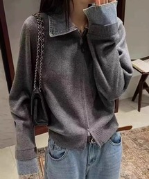 デニムドッキングジップアップニットカーディガン
