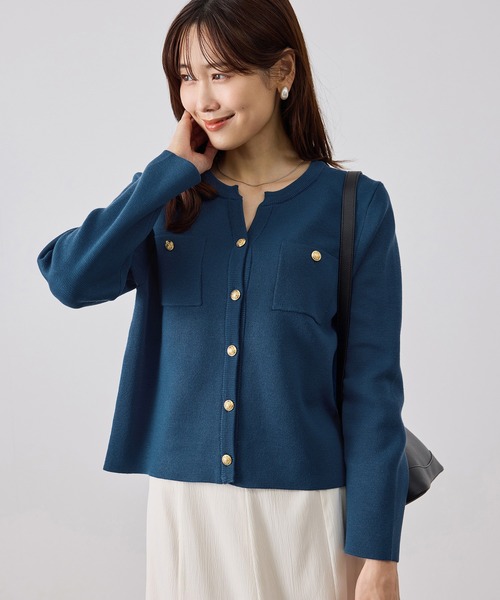 ROPE' PICNIC(ロペピクニック)の「ミラノリブ金ボタンキーネックカーディガン(カーディガン/ボレロ・レディース・オレンジ/ブラック/ワイン/キナリ/ブルー系その他4・M/L)」の3枚目の写真