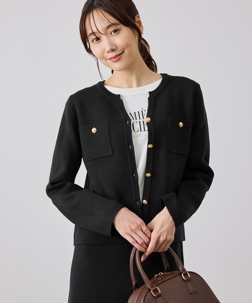 ROPE' PICNIC(ロペピクニック)の「ミラノリブ金ボタンキーネックカーディガン(カーディガン/ボレロ・レディース・オレンジ/ブラック/ワイン/キナリ/ブルー系その他4・M/L)」の1枚目の写真
