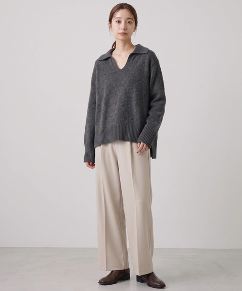 Nunc.(ヌンク)の「ヤクウール衿付きショートニット(ニット/セーター・レディース・チャコールグレー/ベージュ/イエロー・FREE)」の13枚目の写真