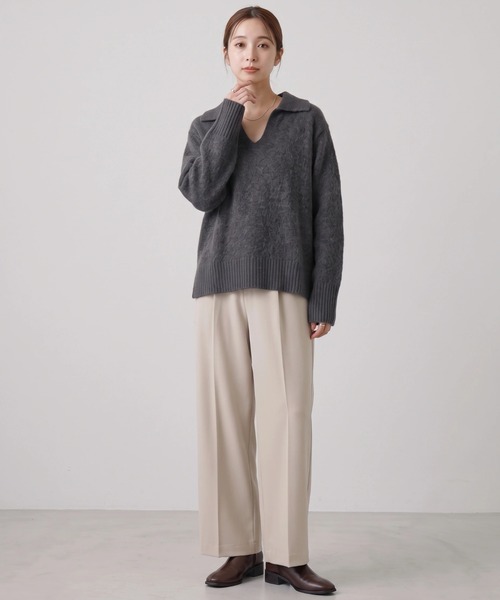 Nunc.(ヌンク)の「ヤクウール衿付きショートニット(ニット/セーター・レディース・チャコールグレー/ベージュ/イエロー・FREE)」の15枚目の写真