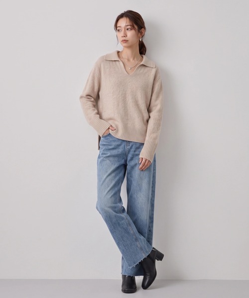 Nunc.(ヌンク)の「ヤクウール衿付きショートニット(ニット/セーター・レディース・チャコールグレー/ベージュ/イエロー・FREE)」の22枚目の写真