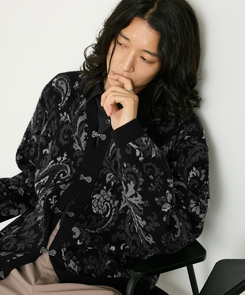 RAGEBLUE(レイジブルー)の「METAL BUTTON DAMASK CARDIGAN/メタルボタンダマスク柄カーディガン(カーディガン/ボレロ・メンズ・ブラック/グレー・MEDIUM/LARGE)」の11枚目の写真