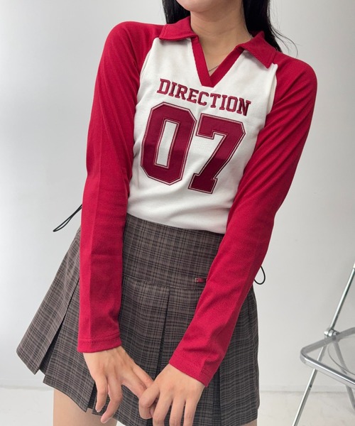 AS KNOW AS plus(アズノゥアズプラス)の「☆サイドドロストVネックロンT(Tシャツ/カットソー・レディース・レッド系/ネイビー系/ブラック系・FREE)」の1枚目の写真