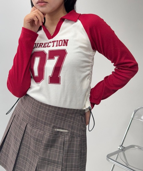 AS KNOW AS plus(アズノゥアズプラス)の「☆サイドドロストVネックロンT(Tシャツ/カットソー・レディース・レッド系/ネイビー系/ブラック系・FREE)」の9枚目の写真
