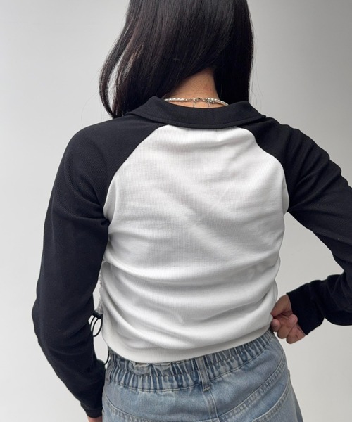 AS KNOW AS plus(アズノゥアズプラス)の「☆サイドドロストVネックロンT(Tシャツ/カットソー・レディース・レッド系/ネイビー系/ブラック系・FREE)」の7枚目の写真