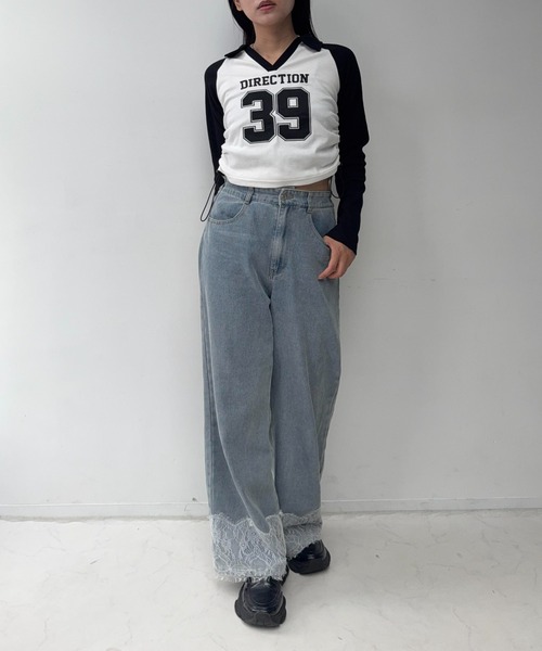 AS KNOW AS plus(アズノゥアズプラス)の「☆サイドドロストVネックロンT(Tシャツ/カットソー・レディース・レッド系/ネイビー系/ブラック系・FREE)」の8枚目の写真