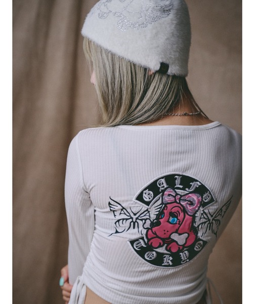 GALFY（ガルフィー）の「GALFY/ガルフィー/別注 絞り上げおへそリブ長袖TEE（Tシャツ/カットソー・レディース・カモフラージュ/ブラック/ホワイト・F）」の6枚目の写真
