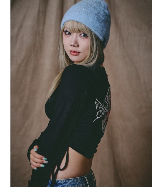 GALFY（ガルフィー）の「GALFY/ガルフィー/別注 絞り上げおへそリブ長袖TEE（Tシャツ/カットソー・レディース・カモフラージュ/ブラック/ホワイト・F）」の19枚目の写真