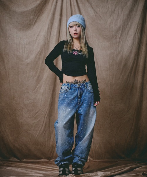 GALFY（ガルフィー）の「GALFY/ガルフィー/別注 絞り上げおへそリブ長袖TEE（Tシャツ/カットソー・レディース・カモフラージュ/ブラック/ホワイト・F）」の15枚目の写真