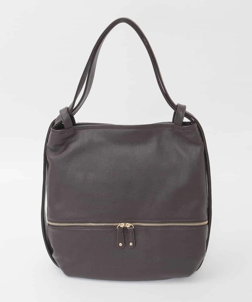 MK MICHEL KLEIN（エムケーミッシェルクラン）の「[2WAY]カウレザー変形デザインリュック（トートバッグ・レディース・ブラック/オレンジ系その他・00）」の2枚目の写真