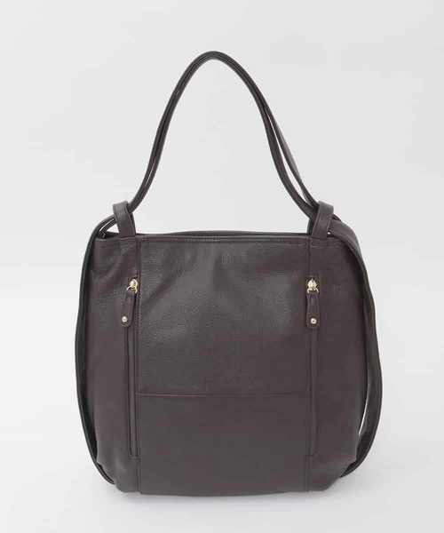 MK MICHEL KLEIN（エムケーミッシェルクラン）の「[2WAY]カウレザー変形デザインリュック（トートバッグ・レディース・ブラック/オレンジ系その他・00）」の4枚目の写真