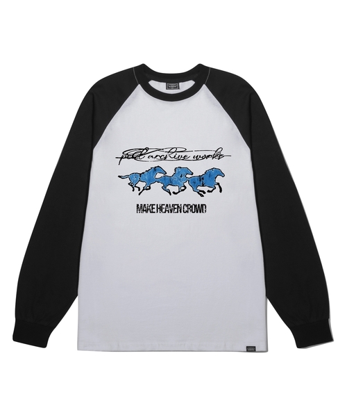 PEID(ペイド)の「PD ブルーホース ラグラン長袖Tシャツ 4色(Tシャツ/カットソー・レディース・ブラック/ホワイト/チャコールグレー/アッシュグレー・LARGE/X-LARGE)」の2枚目の写真