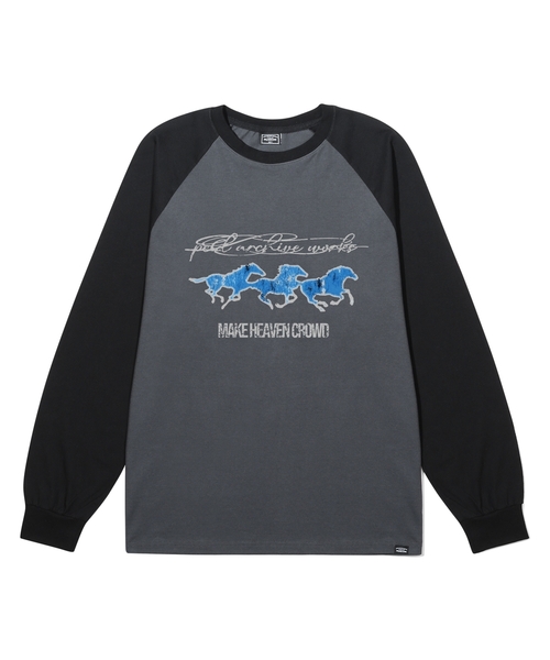 PEID(ペイド)の「PD ブルーホース ラグラン長袖Tシャツ 4色(Tシャツ/カットソー・レディース・ブラック/ホワイト/チャコールグレー/アッシュグレー・LARGE/X-LARGE)」の3枚目の写真