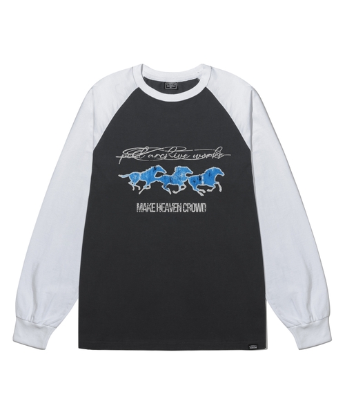PEID(ペイド)の「PD ブルーホース ラグラン長袖Tシャツ 4色(Tシャツ/カットソー・レディース・ブラック/ホワイト/チャコールグレー/アッシュグレー・LARGE/X-LARGE)」の4枚目の写真