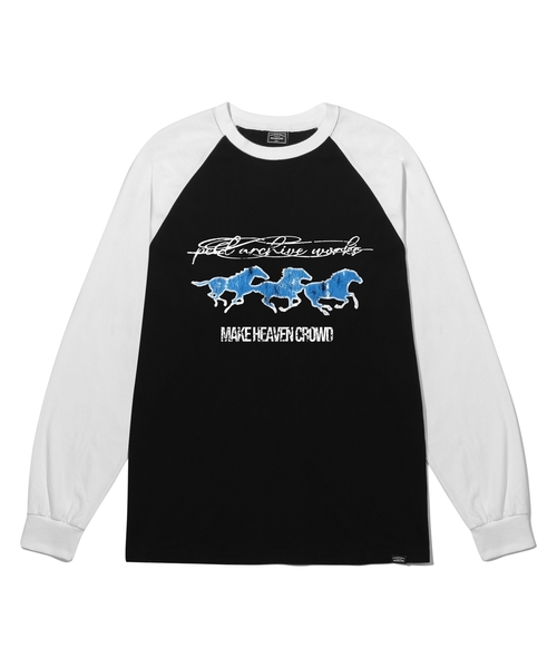 PEID(ペイド)の「PD ブルーホース ラグラン長袖Tシャツ 4色(Tシャツ/カットソー・レディース・ブラック/ホワイト/チャコールグレー/アッシュグレー・LARGE/X-LARGE)」の1枚目の写真