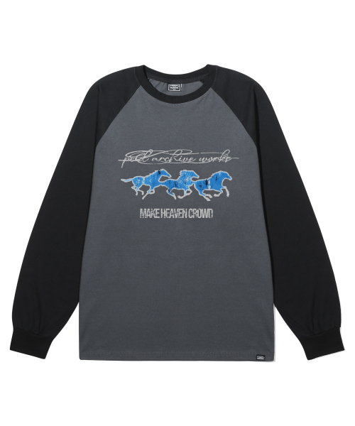 PEID(ペイド)の「PD ブルーホース ラグラン長袖Tシャツ 4色(Tシャツ/カットソー・レディース・ブラック/ホワイト/チャコールグレー/アッシュグレー・LARGE/X-LARGE)」の14枚目の写真