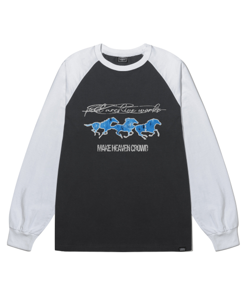 PEID(ペイド)の「PD ブルーホース ラグラン長袖Tシャツ 4色(Tシャツ/カットソー・レディース・ブラック/ホワイト/チャコールグレー/アッシュグレー・LARGE/X-LARGE)」の15枚目の写真